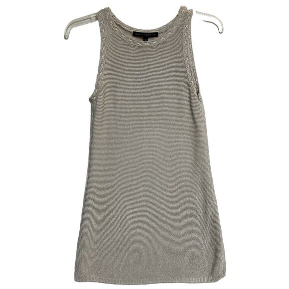 White House Black Market Tunic Length Tank Oatmeal, Gold Threading Glittery, XS - Picture 1 of 13